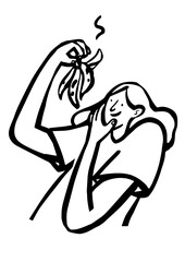 Ilustración vectorial con fondo transparente de una chica viendo un plátano en estado de descomposición.