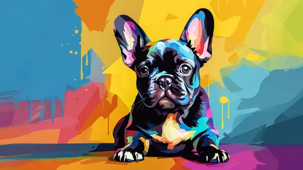 Foto op Plexiglas Adorable french bulldog puppy in pop art style painting, minimal. Digital illustration generative AI. © Tepsarit