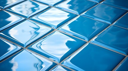 Close up of a glossy floor in blue Colors reflecting the Daylight
