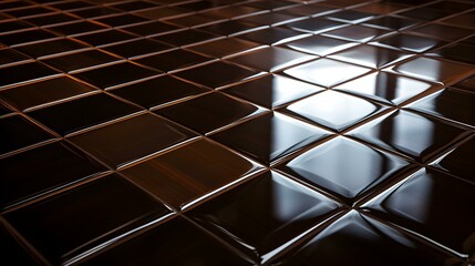 Close up of a glossy floor in dark brown Colors reflecting the Daylight
