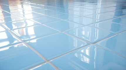 Close up of a glossy floor in light blue Colors reflecting the Daylight
