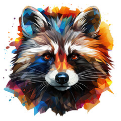 Raccoon portrait - polygonal rainbow art - 651305833