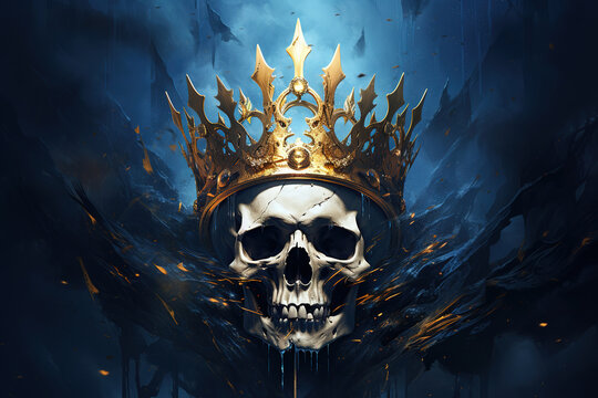 art of a skull in gold with a crown, generative ai 