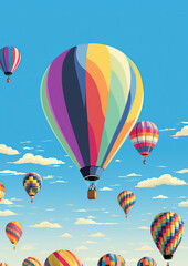 Fototapeta premium collection of colorful hot air balloons soaring against a clear blue sky, generative ai 