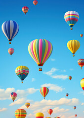 Obraz premium collection of colorful hot air balloons soaring against a clear blue sky, generative ai 