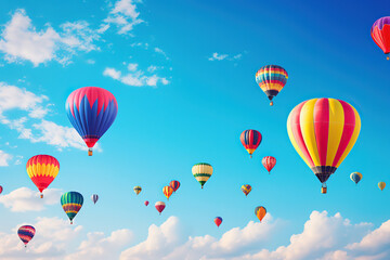 Obraz premium collection of colorful hot air balloons soaring against a clear blue sky, generative ai 