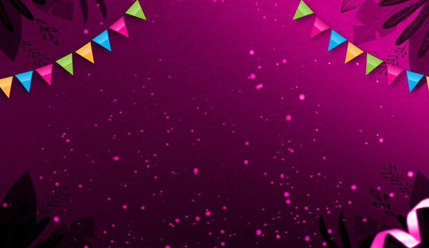 Carnival or masquerade colombina mask at banner. Fat tuesday poster with feather and flags, crepe paper streamer and confetti. Venice party or venetian festival flyer. Holiday