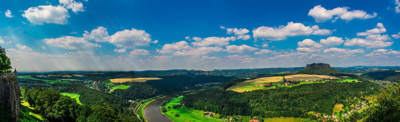 Fototapeta na wymiar Panorama of Sächsische Schweiz National Park of Germany, beautiful district full of nature bordering Czech Republic
