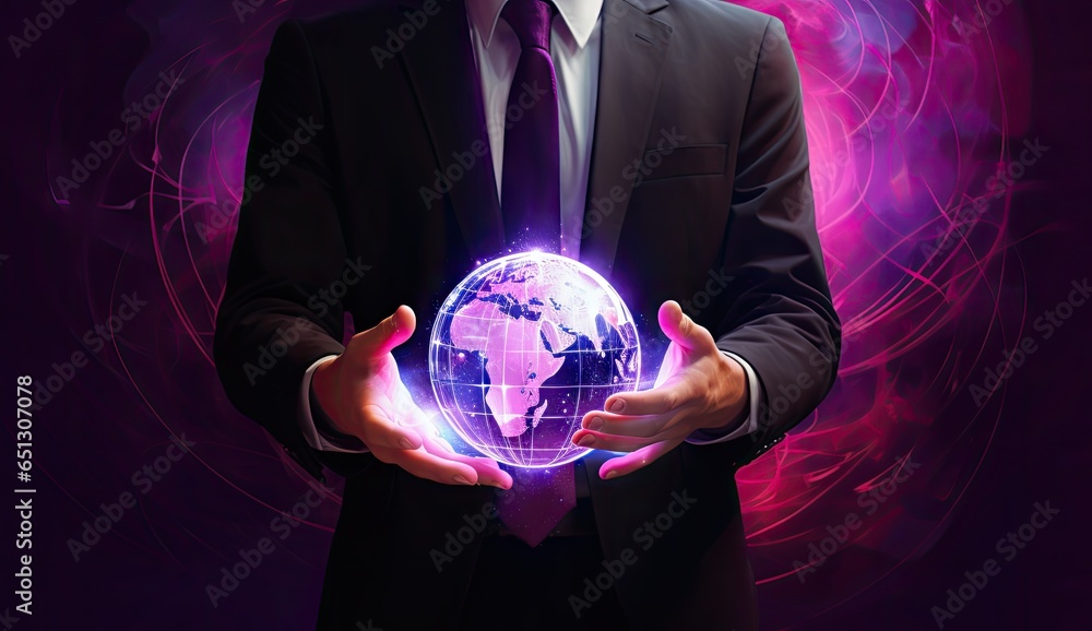 Aufkleber a business owner holding a planet with connected numbers generative ai
