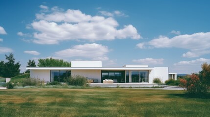 Fototapeta premium Minimalist house in hi-tech style on a sunny day. Generative AI