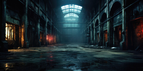 Hall of the workshop of the old factory or empty warehouse in industrial loft style .