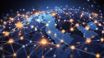 Global network connection on social networking and customer data analytics, Business strategy and smart intelligence, digital marketing, Technology and global business.