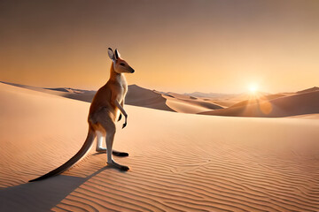 Big kangaroo in the desert sand - obrazy, fototapety, plakaty