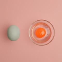 Creative duck eggs with color background and hands