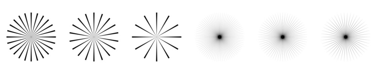 Collection of sunburst element. Vector illustration isolated on white background