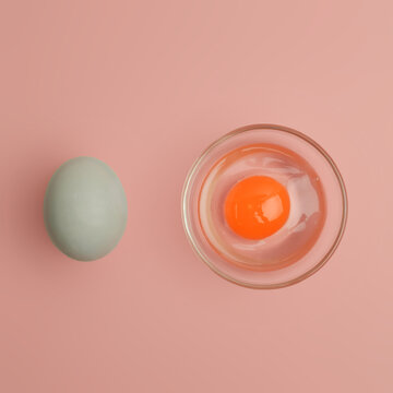 Creative duck eggs with color background and hands