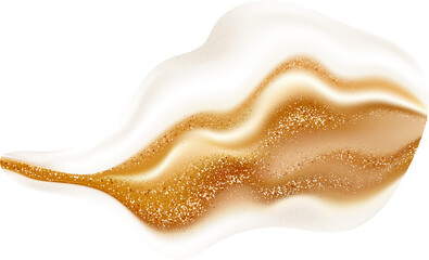 3D background gold liquid fluid splash shape swirl. Luxury wave golden flow with glitter product cosmetic abstract promotion.