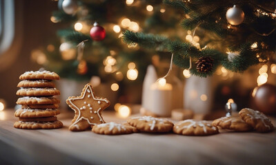 Christmas food, nice shaped cookies. Preparing for a festive dinner. Merry Christmas and happy new year concept.
