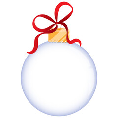 transparent christmas ball with red ribbon on white background