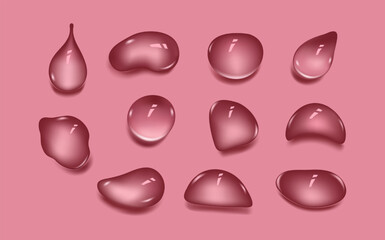 Liquid wet drops of gel or collagen. Spilled puddles of cosmetic serum or water. Round clean swatch of essence lotion or jelly for skin care. Beauty background with oil drops.