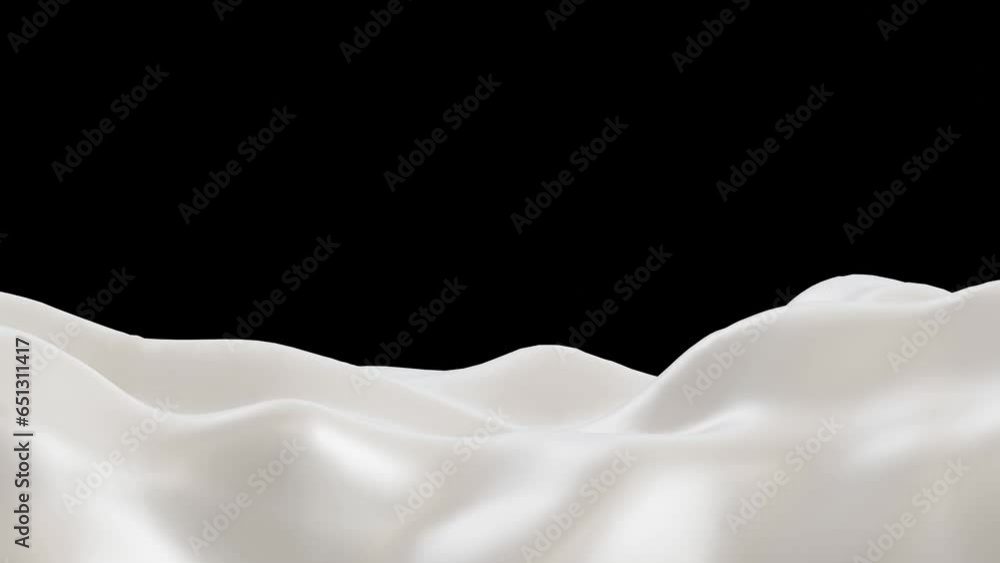 Poster animation of white milky liquid waves with black copy space background in 3d rendering.