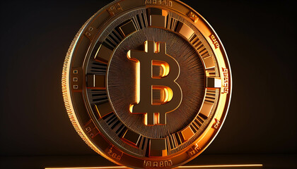 Bitcoin symbol on dark background. Crypto symbol on black.