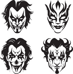 A silhouette of a joker mask, Joker mask logo concept