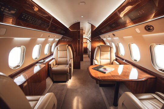 Interior of the private exclusive jet. Generative AI.