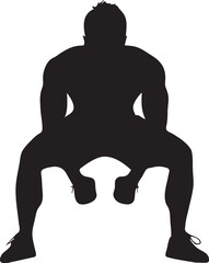 A silhouette of a person in position Squat