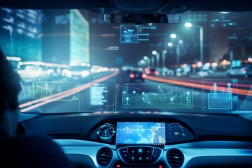 Fototapeta premium Smart transport technology alteration concept for future. Futuristic city wallpaper. Generative AI.