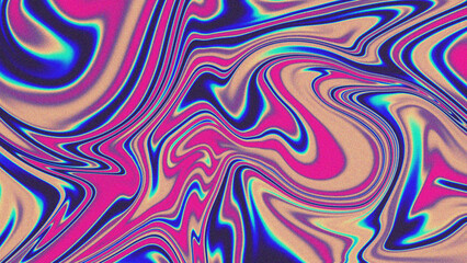 Colorful liquid marble with grainy texture background. Fluid ink swirl backdrop design. Contemporary color gradient. Suitable for poster, banner, presentation, or magazine.