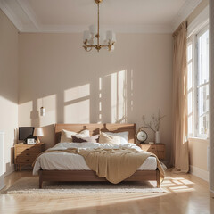 interior of a  luxury bedroom, beige tones, luxury, interior, home decor