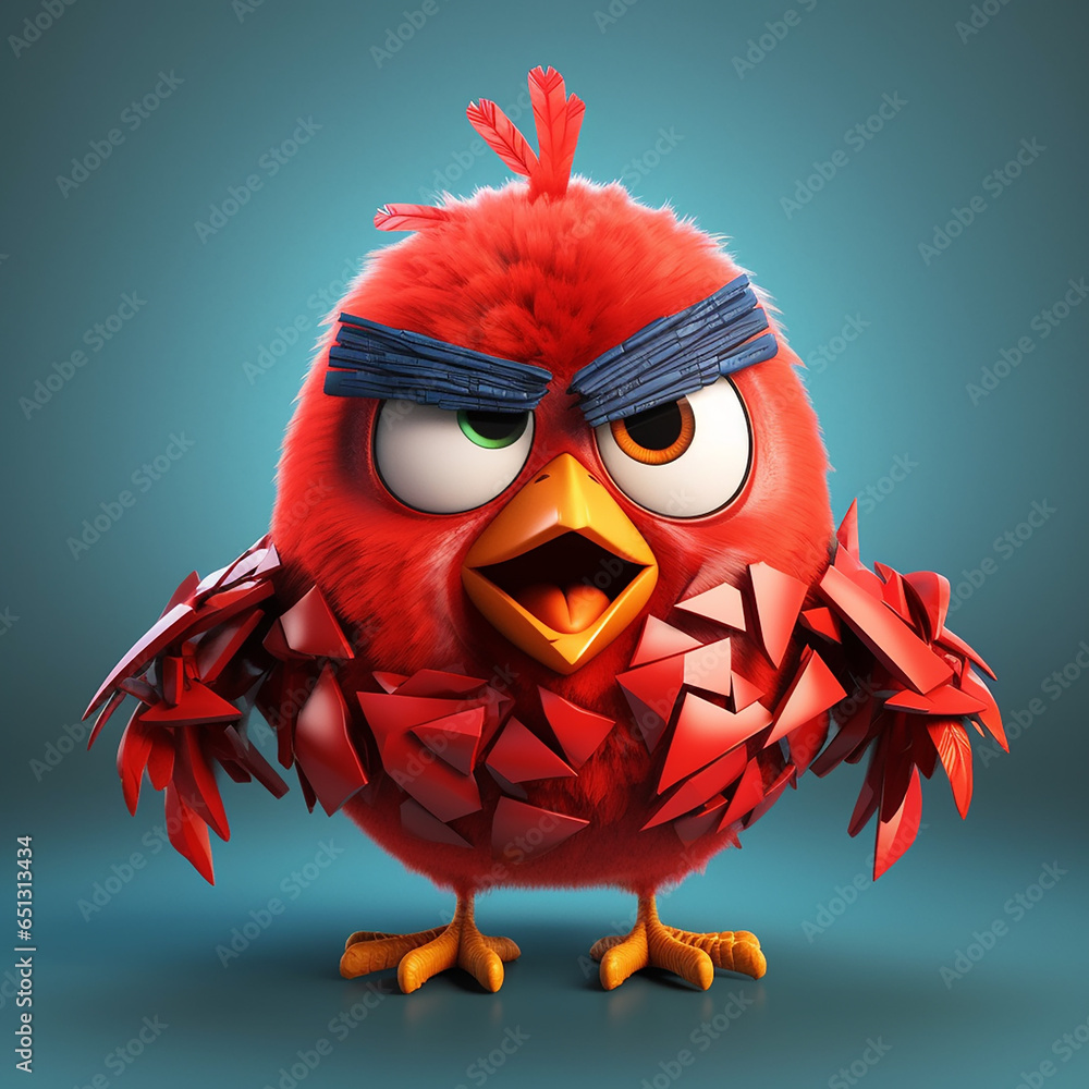 Poster 3d rendered photo of red cartoonish character made with generative ai