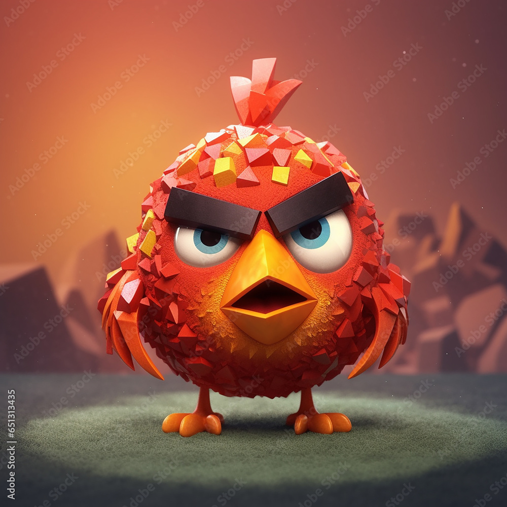 Poster 3d rendered photo of red cartoonish character made with generative ai