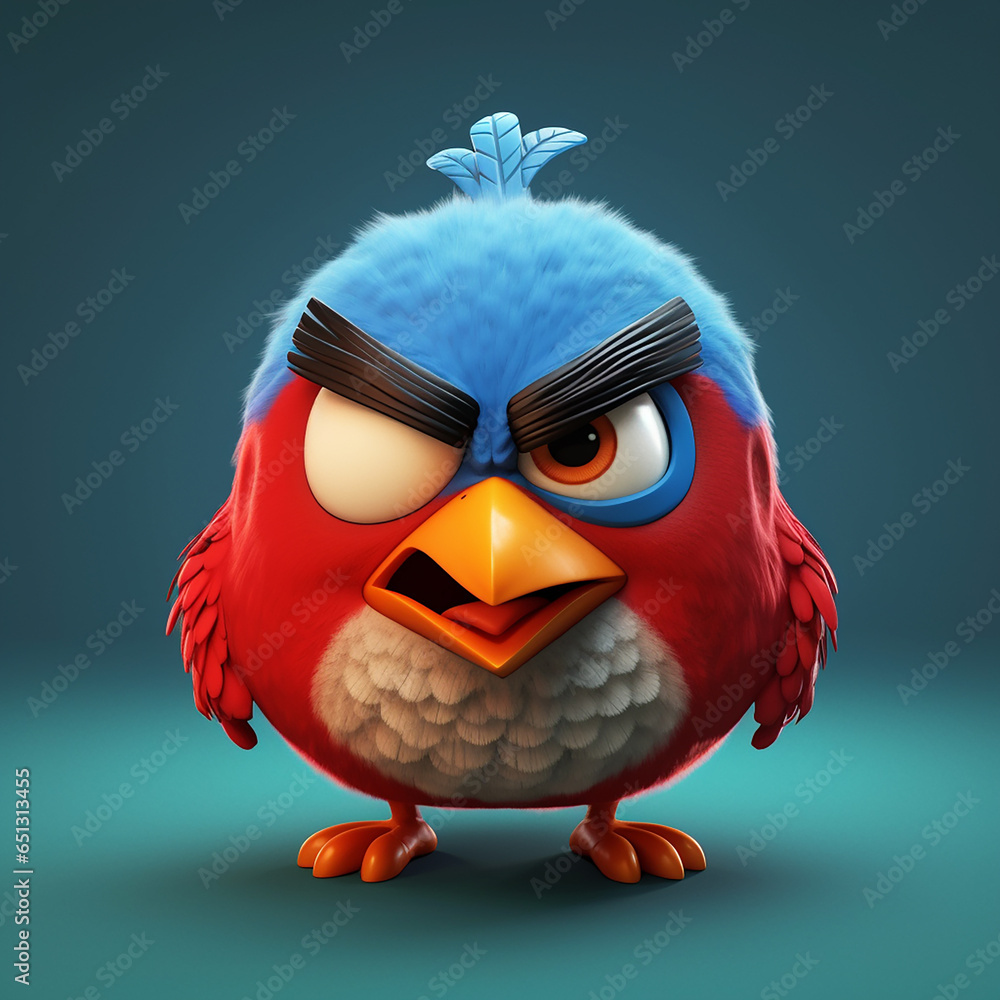 Poster 3d rendered photo of red cartoonish character made with generative ai