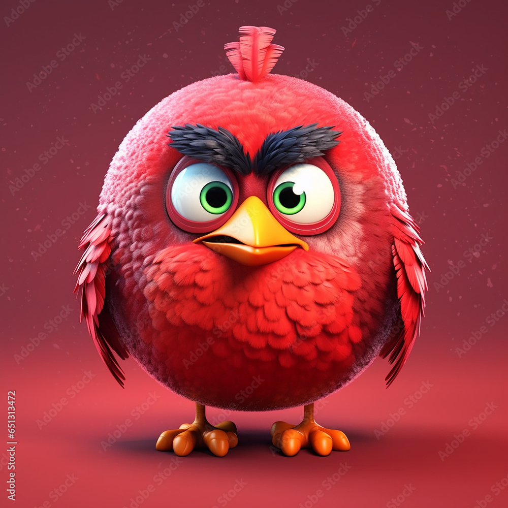 Poster 3d rendered photo of red cartoonish character made with generative ai
