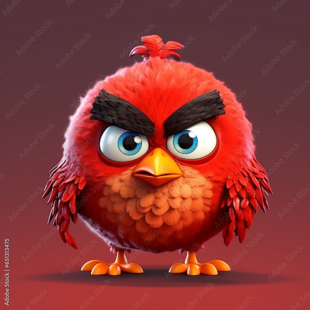Poster 3d rendered photo of red cartoonish character made with generative ai