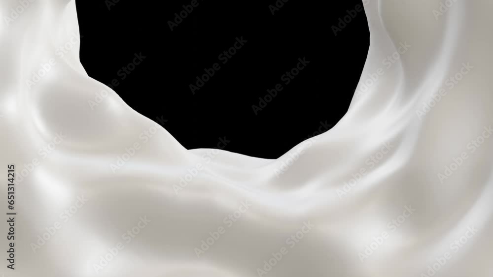 Poster animation of white milky liquid waves with black copy space background in 3d rendering.