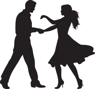 A silhouette of a newly married couple dancing. The concept for wedding cards and Valentine day 