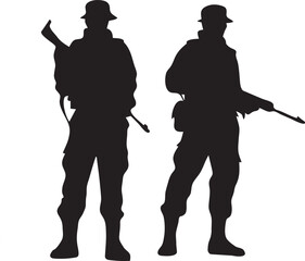 A silhouette of a soldier with a gun focusing on an enemy. Veterans Day. American soldier.