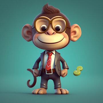 3d rendered photo of monkey businessman made with generative AI