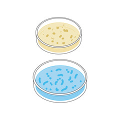 Set of 2 petri dish colorful icons with bacteria growth, simple vector illustration design. Medical carttoon symbol to use in websites, lectures, presentations, etc