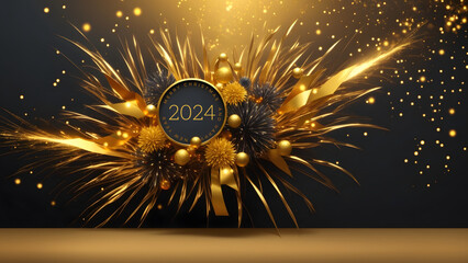 Happy new 2024 year background design, artistic golden black new year card, banner  - obrazy, fototapety, plakaty