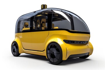 Future of urban yellow AV city taxi cab car isolated on white background. Modern design. Generative AI.