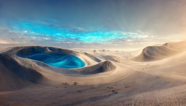 surreal blue desert with blue dunes wind of contemplation spirituality and harmony photorealistic blue colour beautiful lighting octane render cinematic lighting ultra realistic 4k w 3849 h 2160 