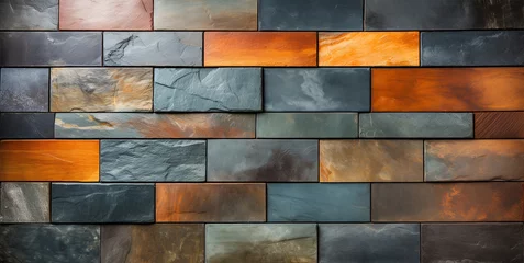 Foto op Canvas bright stone wall made of blocks of different colors, background © aninna