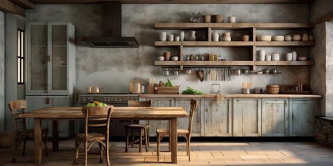 AI Generated. AI Generative. Kitchen room in minimal cozy Japanese style. Architecture indoor design background. Graphic Art