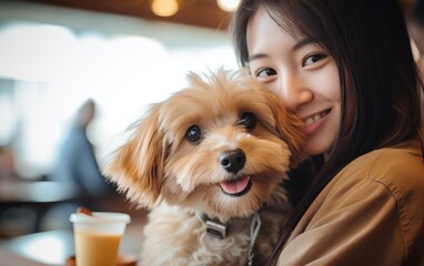 A pet owner at a pet-friendly cafe. Generative AI