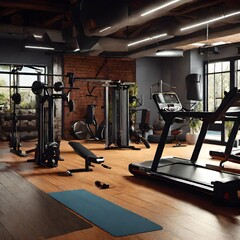 Obraz premium Fitness and exercise concept with gym equipment