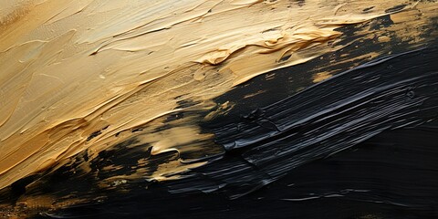 Closeup of abstract rough gold black art painting texture, with oil acrylic brushstroke, pallet...